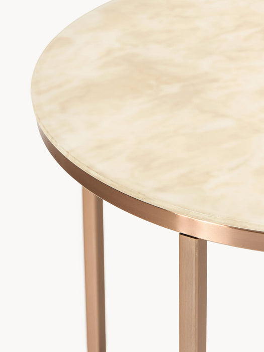Antigua Round Side Table with Marble Effect Glass Top