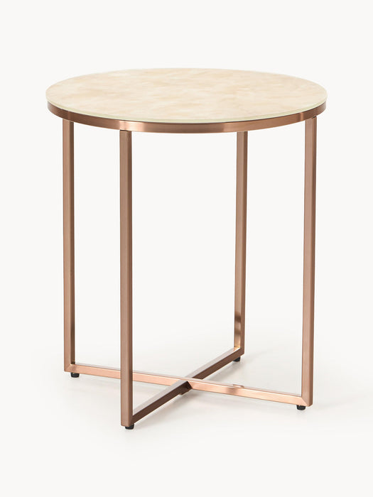 Antigua Round Side Table with Marble Effect Glass Top