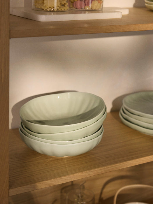 Porcelain Soup Plates Sali with Embossed Pattern Set of 4