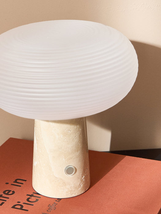 Portable LED Table Lamp Mariella with Travertine Base Dimmable