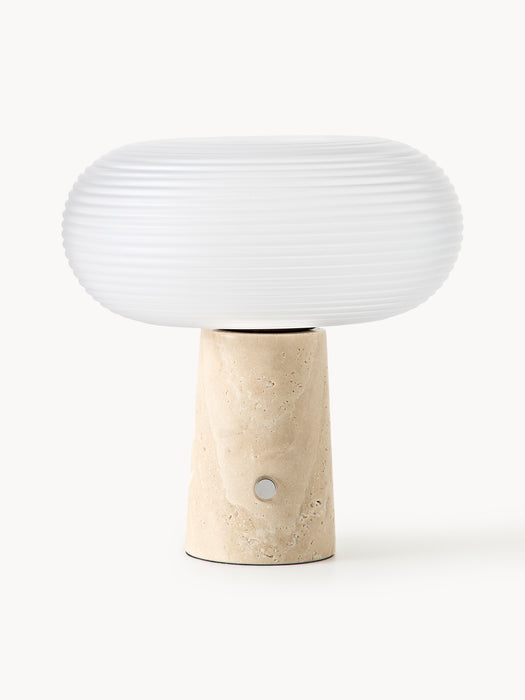 Portable LED Table Lamp Mariella with Travertine Base Dimmable