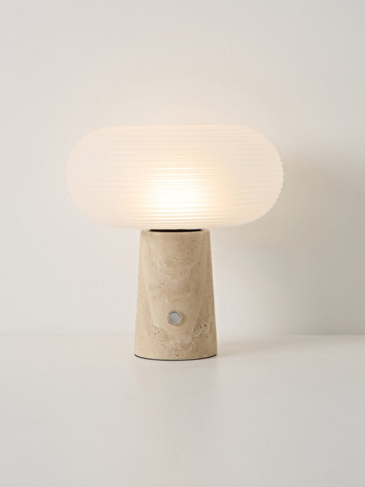 Portable LED Table Lamp Mariella with Travertine Base Dimmable