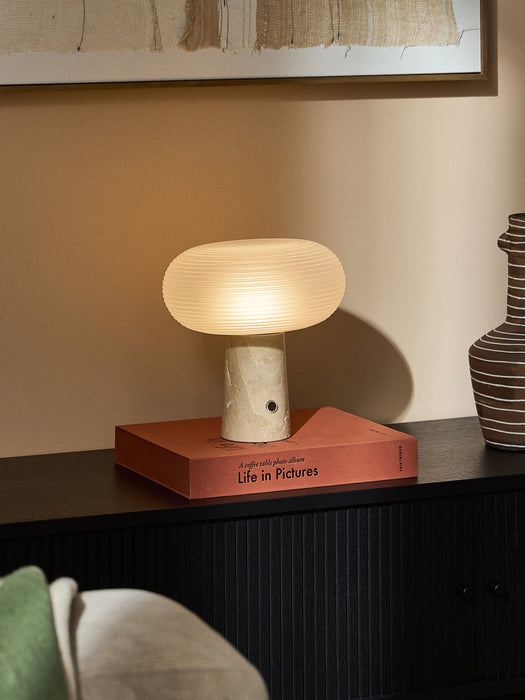 Portable LED Table Lamp Mariella with Travertine Base Dimmable