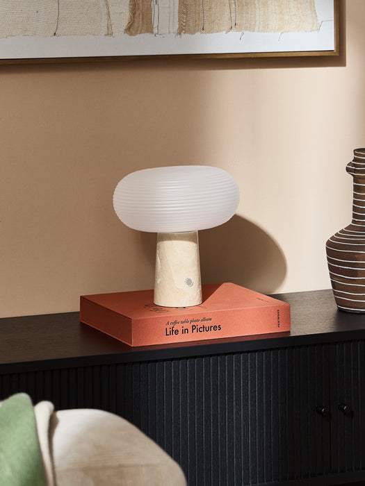Portable LED Table Lamp Mariella with Travertine Base Dimmable