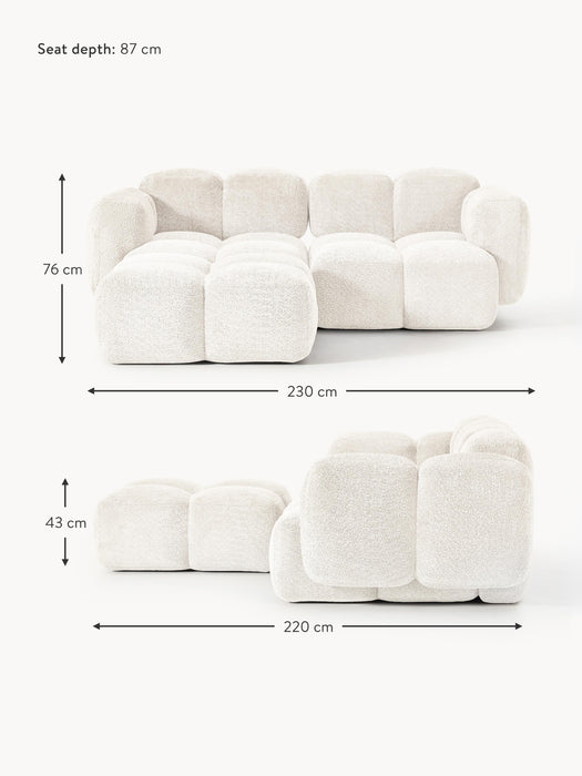 Modular Teddy-Boucl Sofa Tayla 2-seater with Ottoman leftright