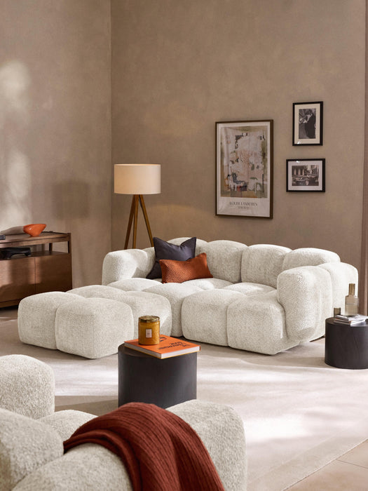 Modular Teddy-Boucl Sofa Tayla 2-seater with Ottoman leftright