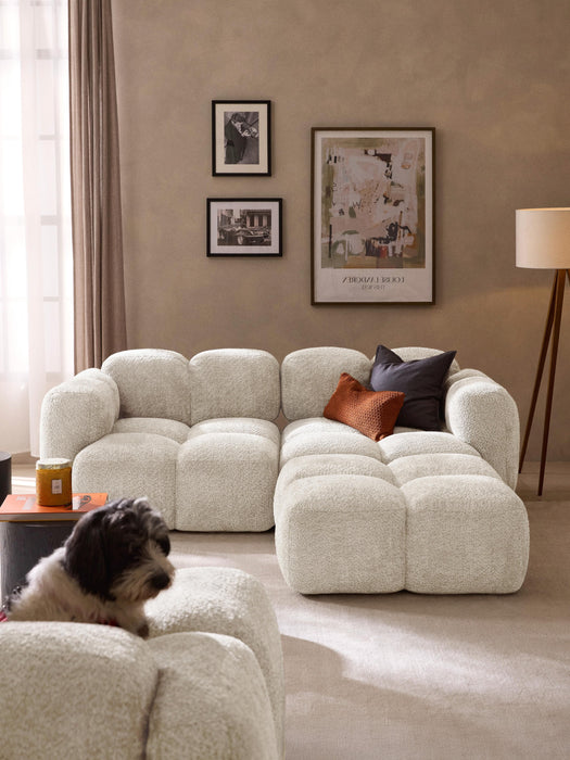 Modular Teddy-Boucl Sofa Tayla 2-seater with Ottoman leftright