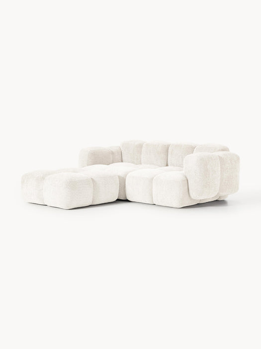 Modular Teddy-Boucl Sofa Tayla 2-seater with Ottoman leftright