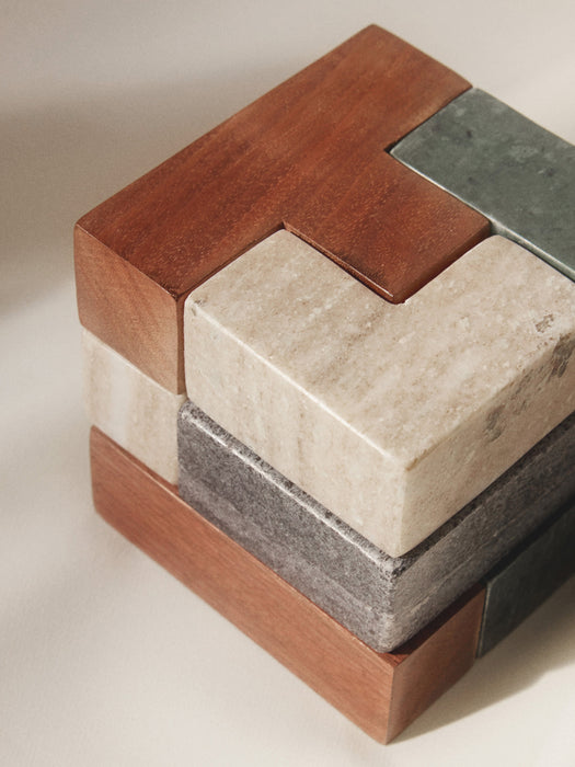 Decorative Marble and Walnut Wood Object Mauricio