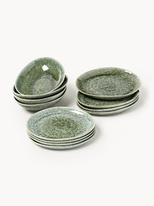 Macey Handmade Organic Shaped Tableware Set, 4 people, Set of 12
