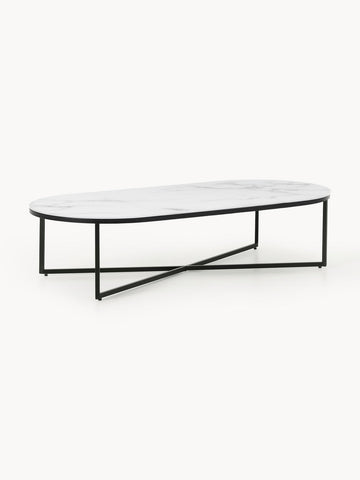 Antigua Oval Coffee Table with Marble Effect Glass Top