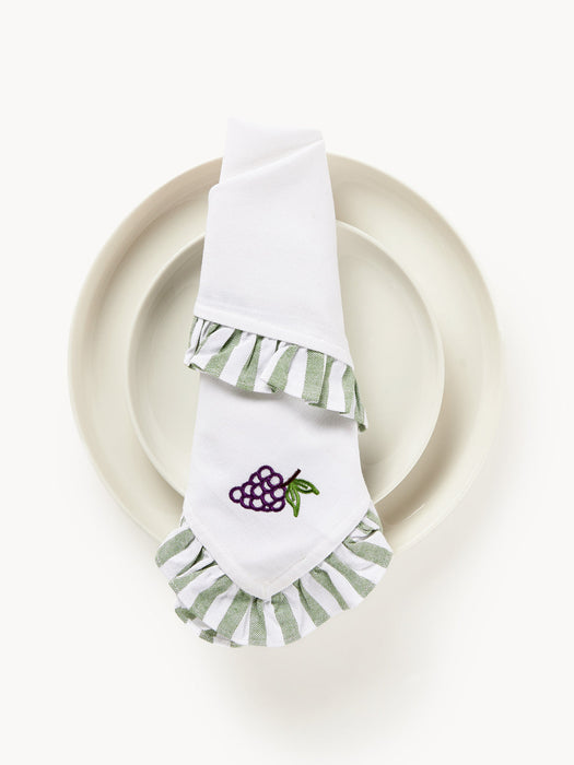 Melony Cloth Napkins with Embroidered Motifs and Ruffles, Set of 4