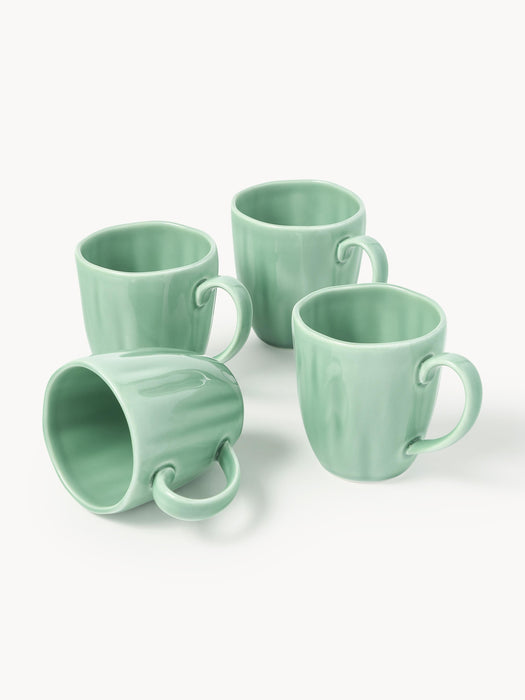 Porcelain Mugs Sali with Embossed Pattern Set of 4