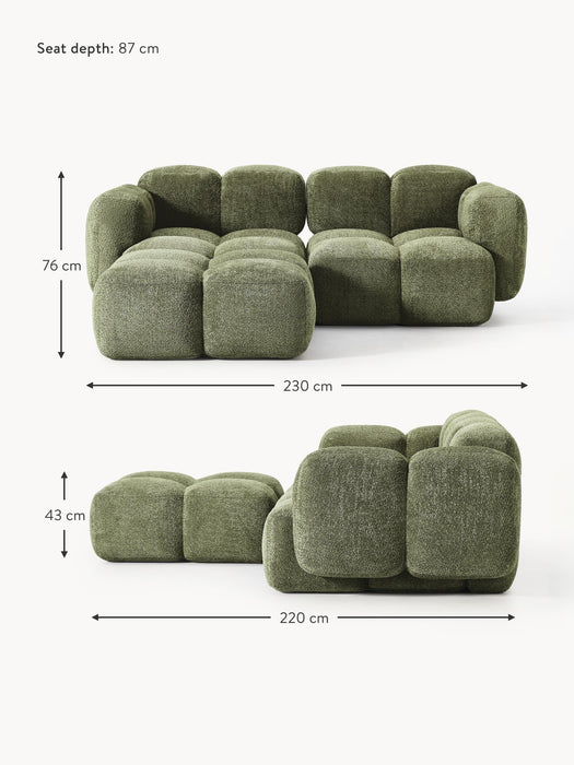Modular Teddy-Boucl Sofa Tayla 2-seater with Ottoman leftright
