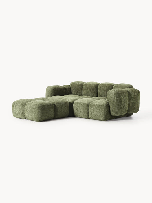 Modular Teddy-Boucl Sofa Tayla 2-seater with Ottoman leftright
