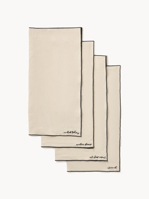 Embroidered Linen Napkins Cosmo Set of 4