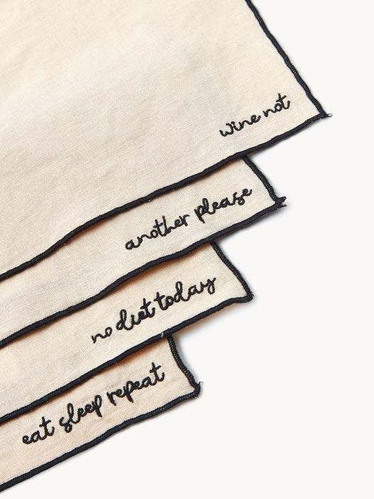 Embroidered Linen Napkins Cosmo Set of 4