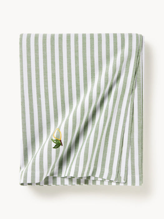 Melony Striped Tablecloth with Embroidered Motifs