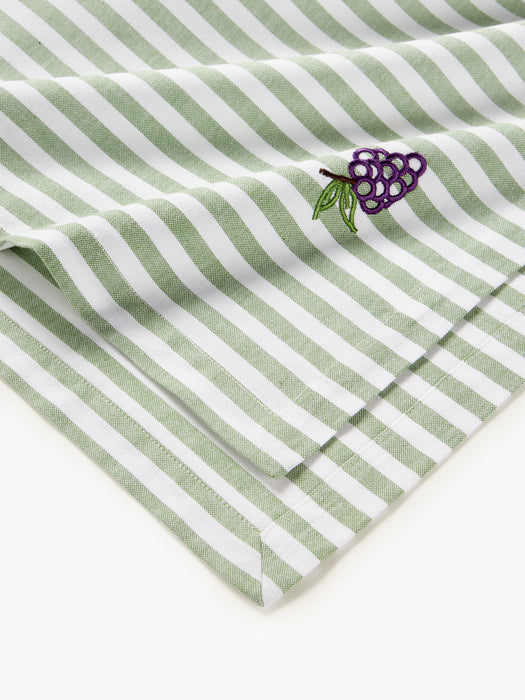 Melony Striped Tablecloth with Embroidered Motifs