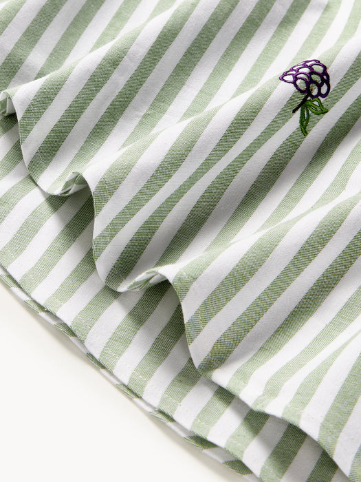 Melony Striped Round Tablecloth with Embroidered Motifs