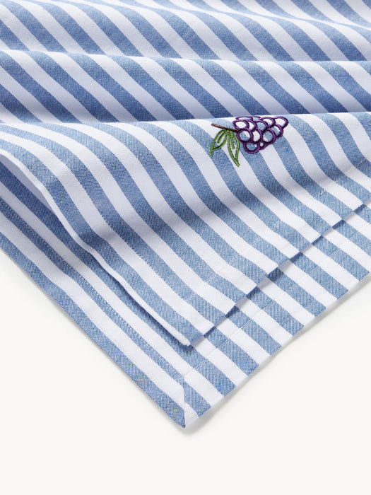 Melony Striped Tablecloth with Embroidered Motifs
