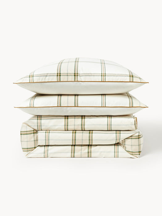 Scarlet Checked Cotton Percale Duvet Cover with Piping