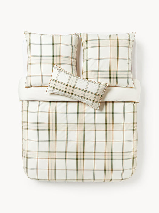 Scarlet Checked Cotton Percale Duvet Cover with Piping