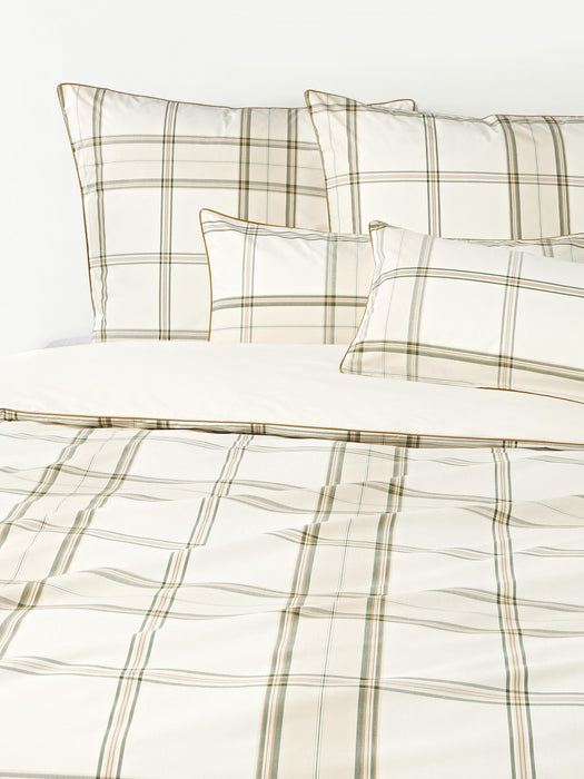 Checked Cotton Percale Duvet Cover Scarlet with Piping