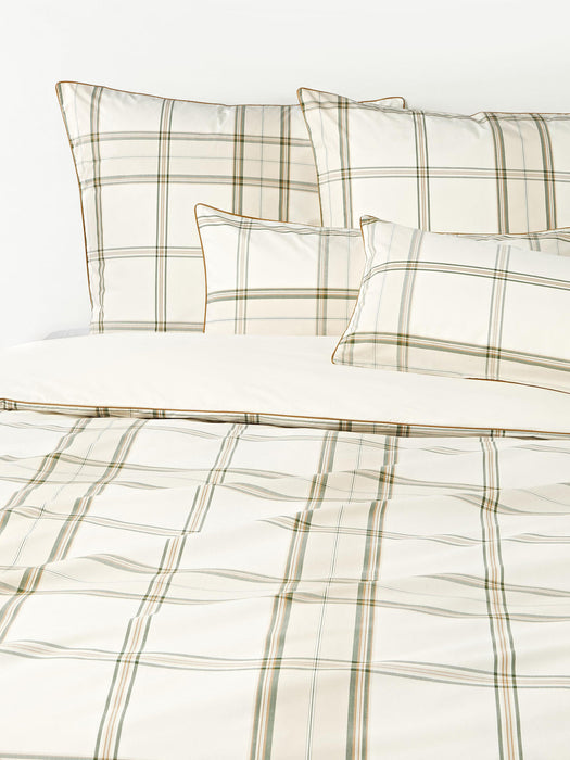 Scarlet Checked Cotton Percale Duvet Cover with Piping