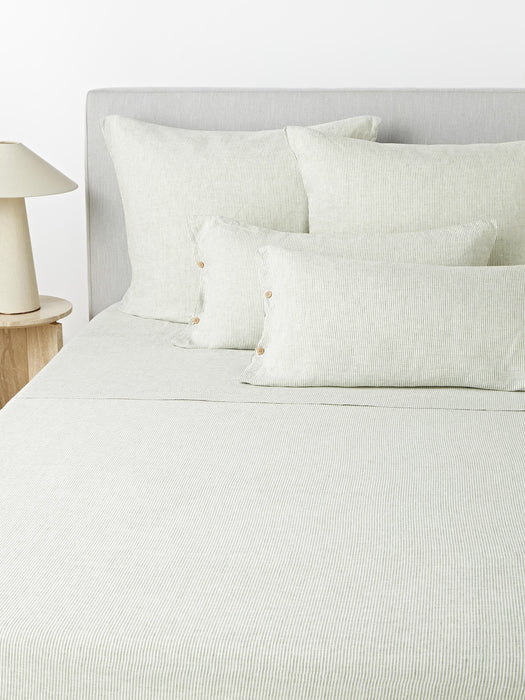 Washed Linen Bed Sheet Rinna with Fine Stripes