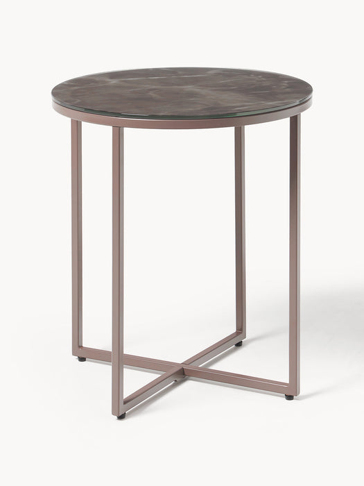 Antigua Round Side Table with Marble Effect Glass Top