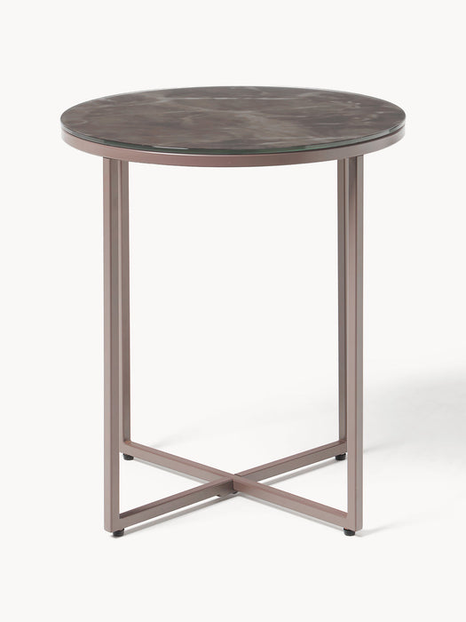 Antigua Round Side Table with Marble Effect Glass Top