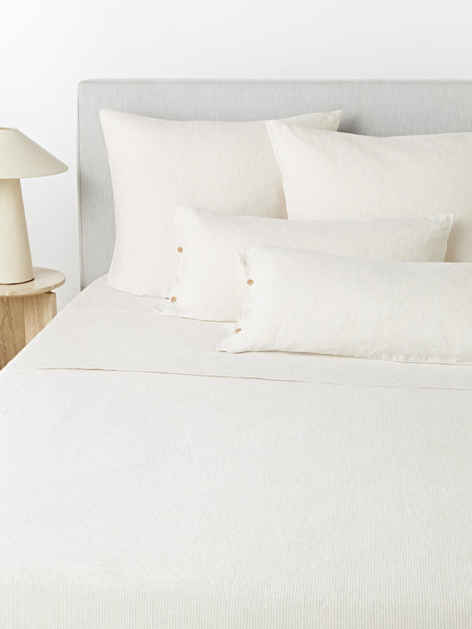 Rinna Washed Linen Bed Sheet with Fine Stripes