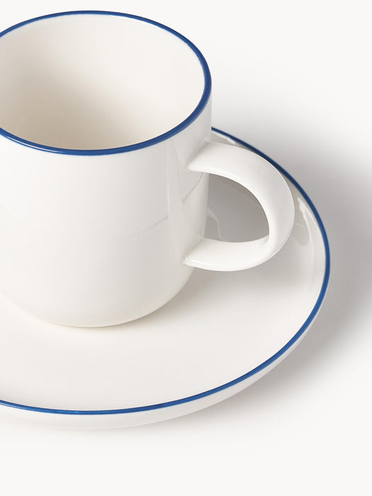 Porcelain Coffee Cups Facile with Saucers Set of 2