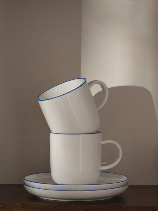 Porcelain Coffee Cups Facile with Saucers Set of 2