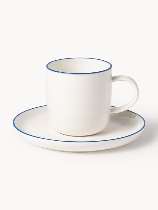 Porcelain Coffee Cups Facile with Saucers Set of 2