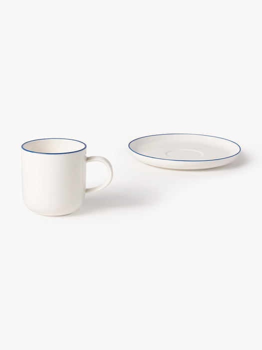Porcelain Coffee Cups Facile with Saucers Set of 2