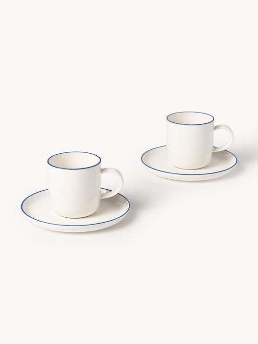 Porcelain Coffee Cups Facile with Saucers Set of 2