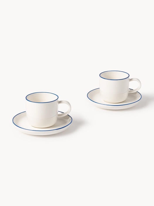 Porcelain Espresso Cups Facile with Saucers Set of 2