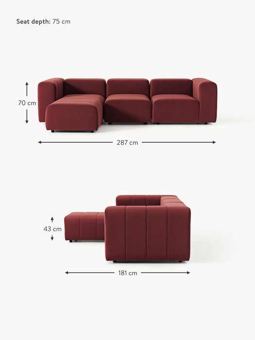 Modular Velvet Sofa Lena 4-seater with Ottoman leftright