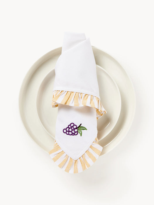 Melony Cloth Napkins with Embroidered Motifs and Ruffles, Set of 4