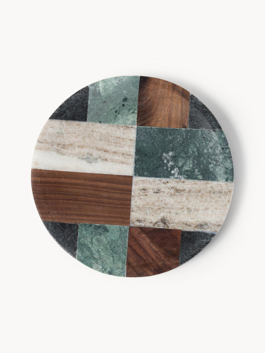 Small Decorative Marble and Walnut Wood Tray Mauricio 16 cm