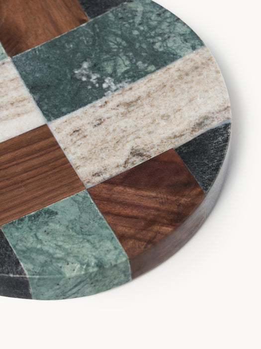 Small Decorative Marble and Walnut Wood Tray Mauricio 16 cm