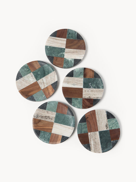 Small Decorative Marble and Walnut Wood Tray Mauricio 16 cm