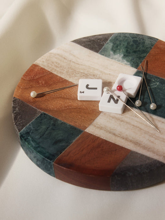 Small Decorative Marble and Walnut Wood Tray Mauricio 16 cm