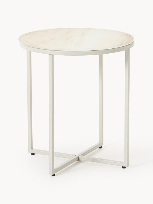 Antigua Round Side Table with Marble Effect Glass Top