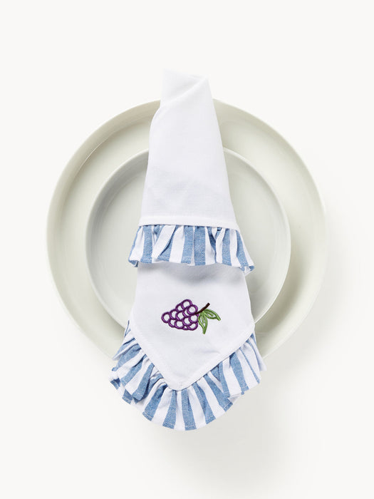 Melony Cloth Napkins with Embroidered Motifs and Ruffles, Set of 4