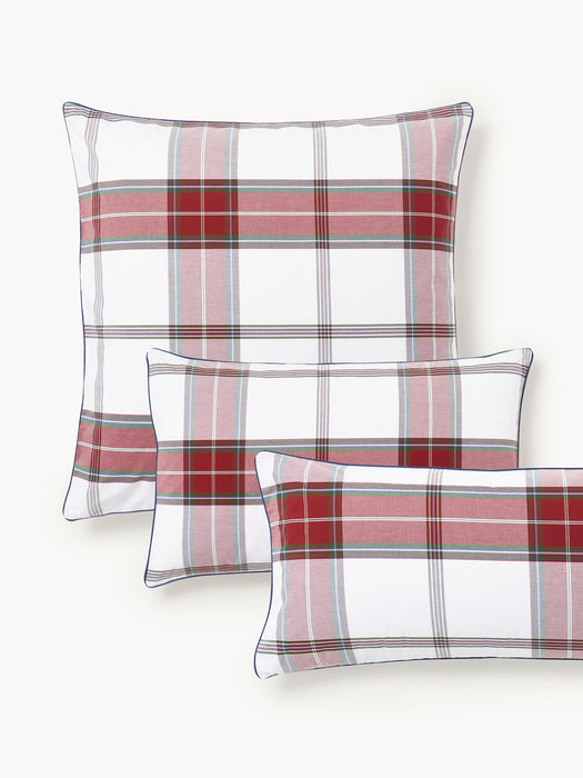 Checked Cotton Percale Pillowcase Scarlet with Piping