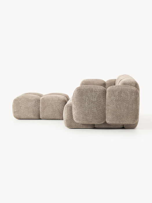Modular Teddy-Boucl Sofa Tayla 2-seater with Ottoman leftright