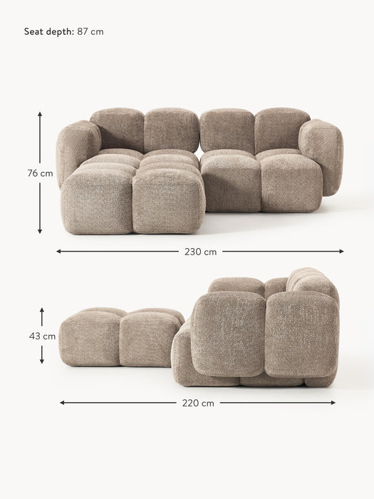 Modular Teddy-Boucl Sofa Tayla 2-seater with Ottoman leftright